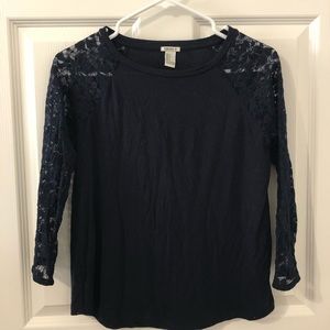 Hollister Navy Blue Lace Sleeves Blouse